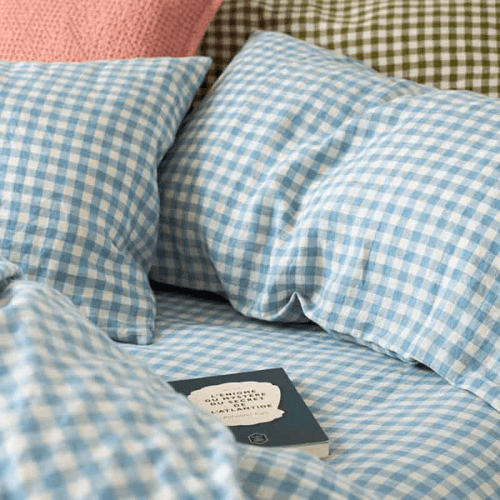 Image showing the Gingham King Size Fitted Sheet, Warm Blue product.