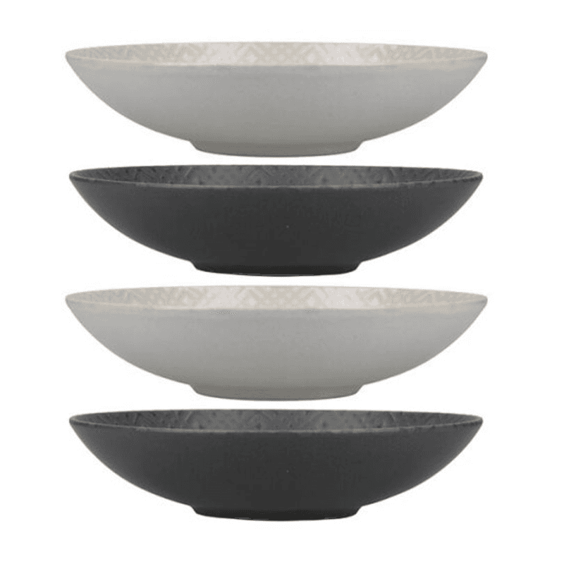 Stoneware Set of 4 Coupe Pasta Bowls, D22cm, Grey Embossed