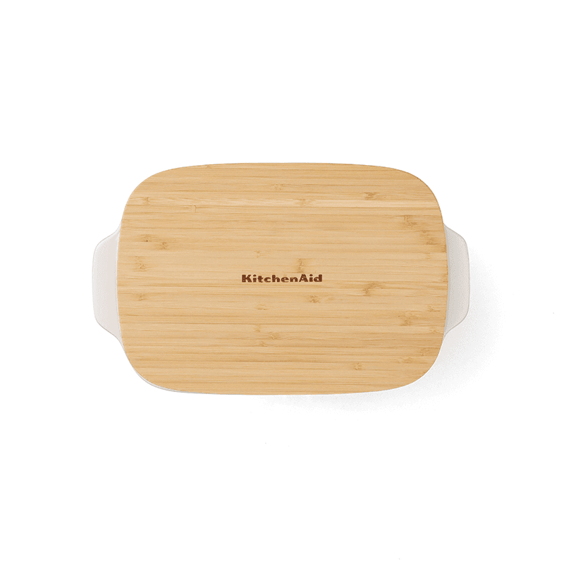 Stoneware Dish with Bamboo Lid, 26cm, Pistachio