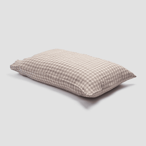 Image showing the Gingham Linen Pillowcase Pair, Super King, Mushroom product.