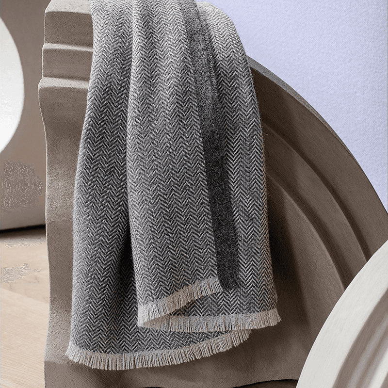 Herringbone Throw, H190cm x W130cm, Light Grey/Grey