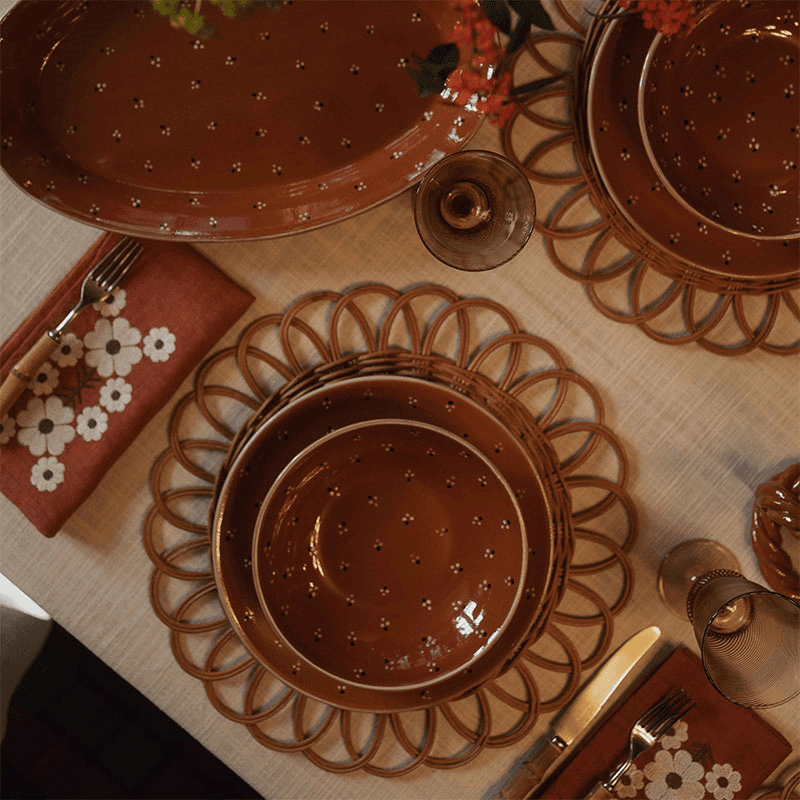 Dotty Set of 4 Pasta Bowls, D20cm, Terracotta