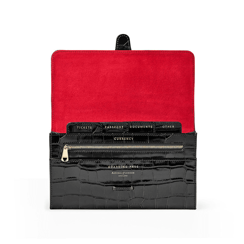 Classic Travel Wallet, L14 x W9.5cm, Black Croc