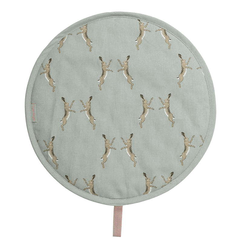 Boxing Hares Round Hob Cover, D38cm, Duck Egg Grey