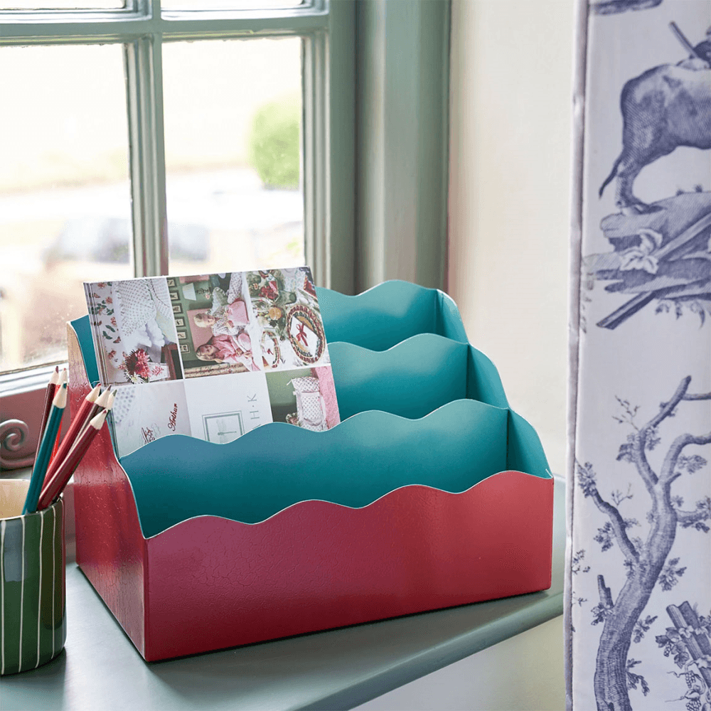 Toleware Letter Holder, Chilli Red & Teal