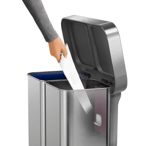 Image showing the Rectangular pedal bin, H65.5cm - 58 litre, brushed stainless steel product.
