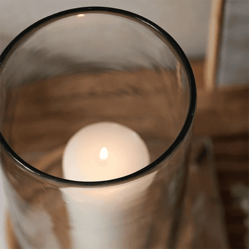 Image showing the Mango Wood Hurricane Candle Holder, H28.5cm, Clear product.