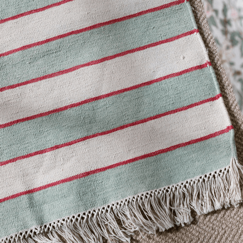 Image showing the Stripe Rug, 100 x 70cm, Green & Red product.