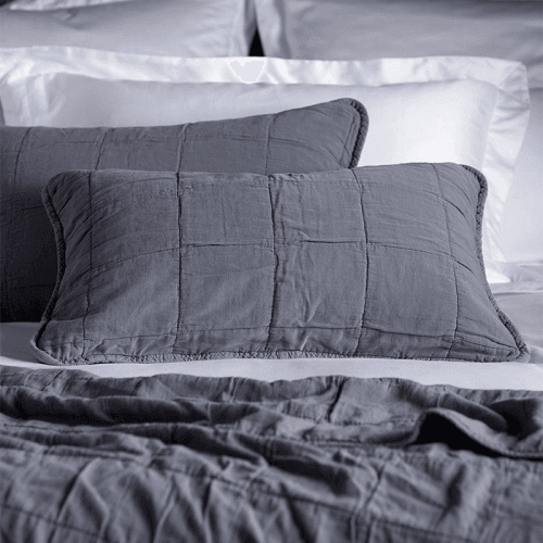 Image showing the Finn Cotton Quilted Cushion Cover, Rectangle, French Blue product.