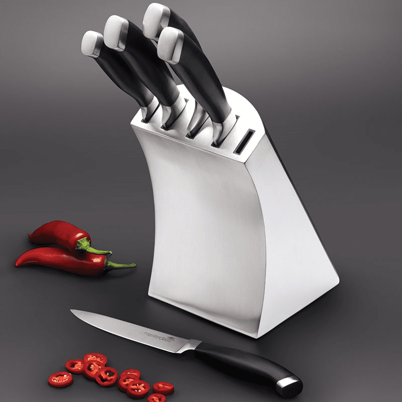 Knife block set, 5 piece, Stainless Steel Block