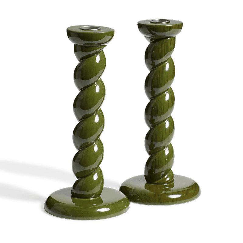 Barley Pair of Twist Candle Holders, H24cm, Spruce