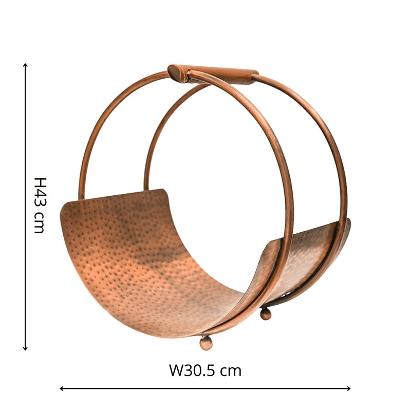 Luxury Leather Handle Log Holder, H43cm, Copper