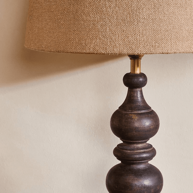 Manua Wood Table Lamp, H50cm, Dark Stain