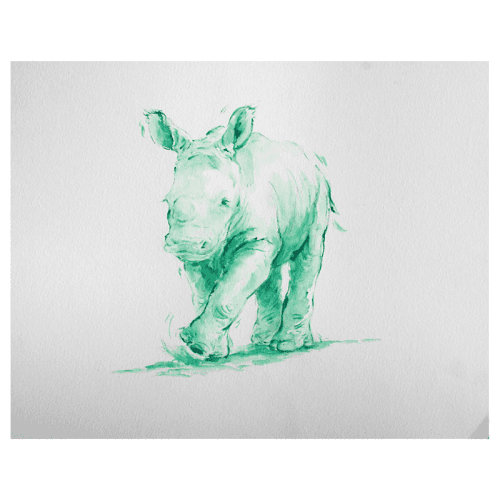 Image showing the Green Rhino Mounted Print product.