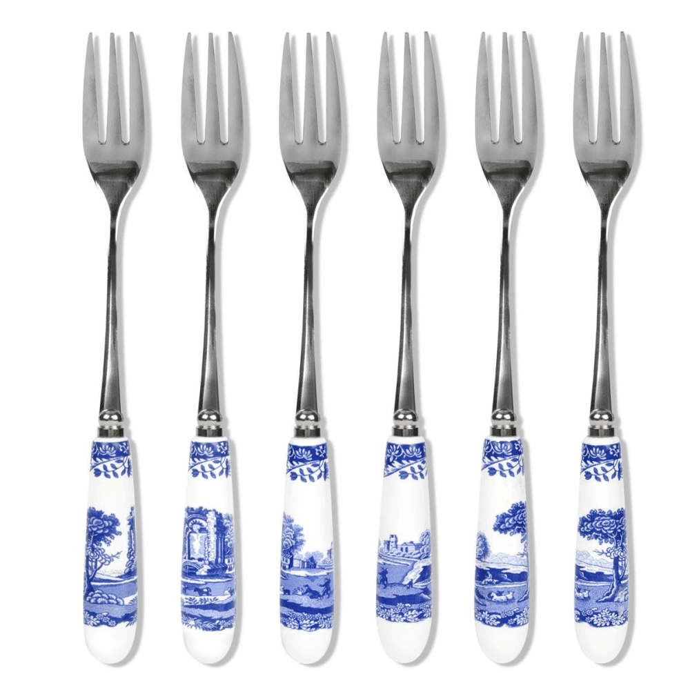 Blue Italian Set of 6 pastry forks, 15cm