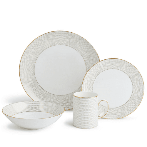 Image showing the Gio Gold 4 piece dinnerware set, Gold/White product.