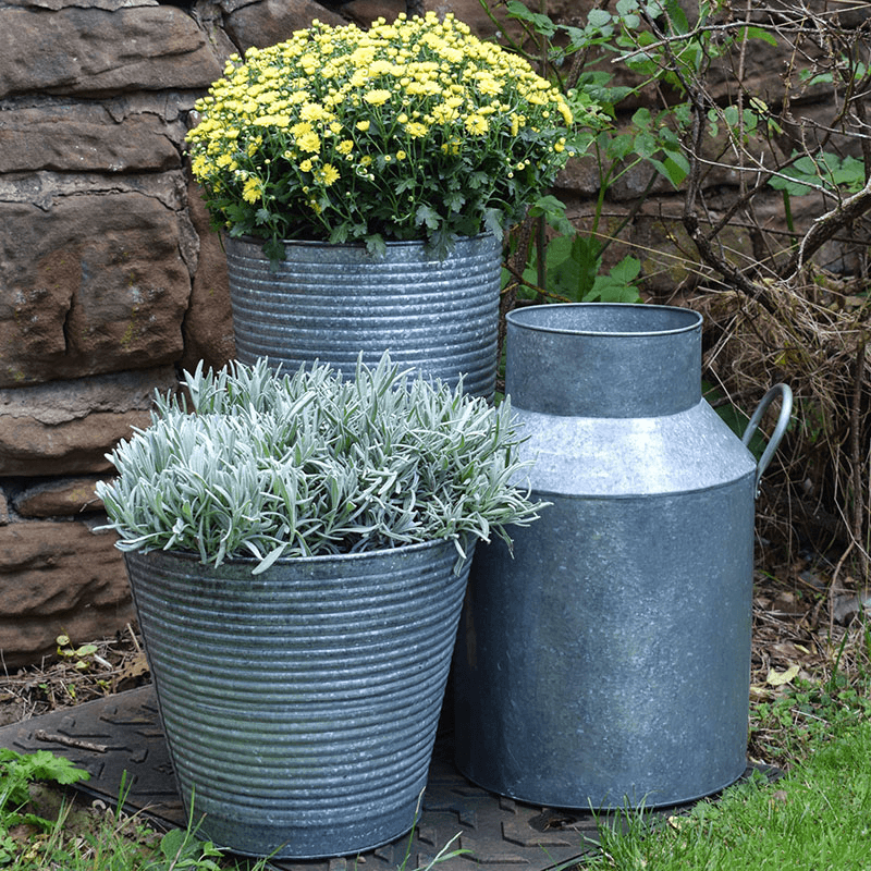 Galvanised Ribbed Vase, D28cm, Silver