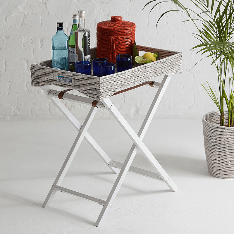 Savoy Rattan Butlers Tray, 65 x 40 x 75cm, White