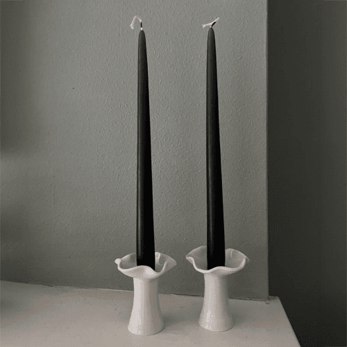 Image showing the Joanna Ling Pair of Porcelain Wave Top Candleholders, H9cm, White product.