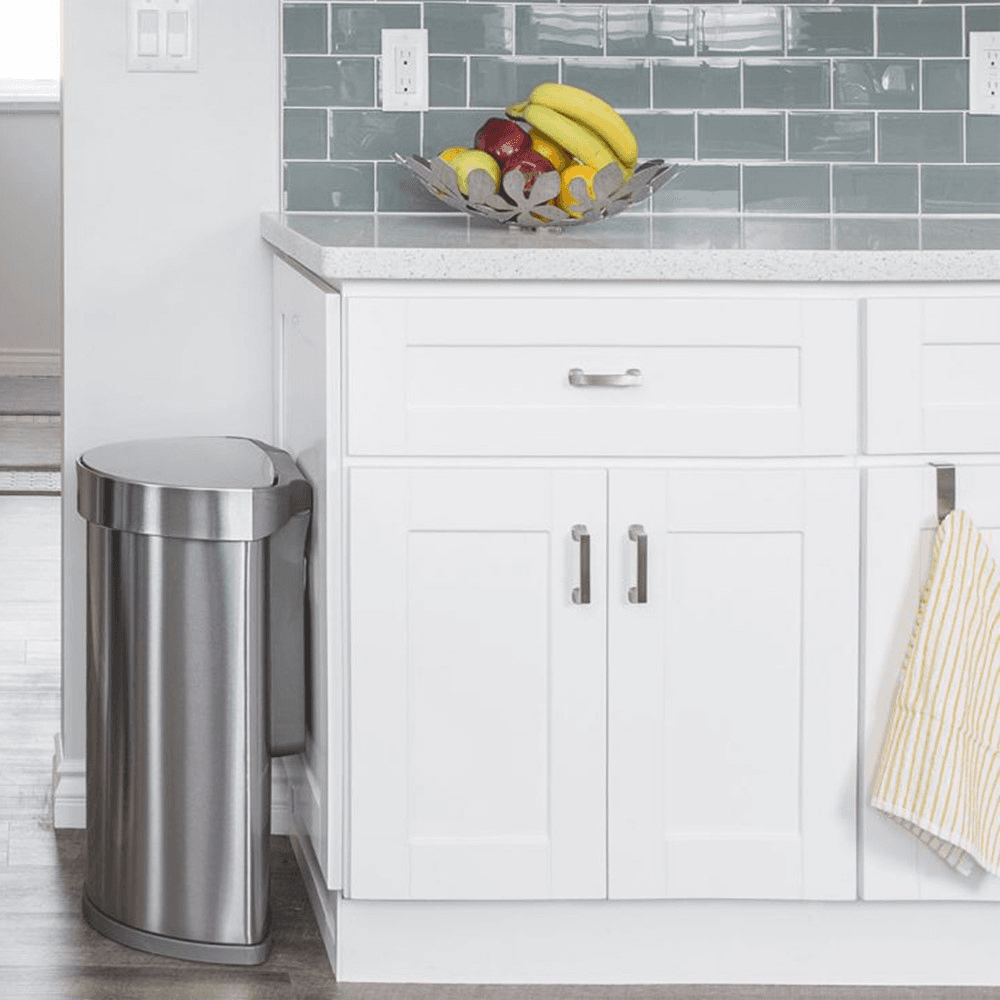 Semi round sensor bin, H64cm - 45 litre, Brushed Stainless Steel