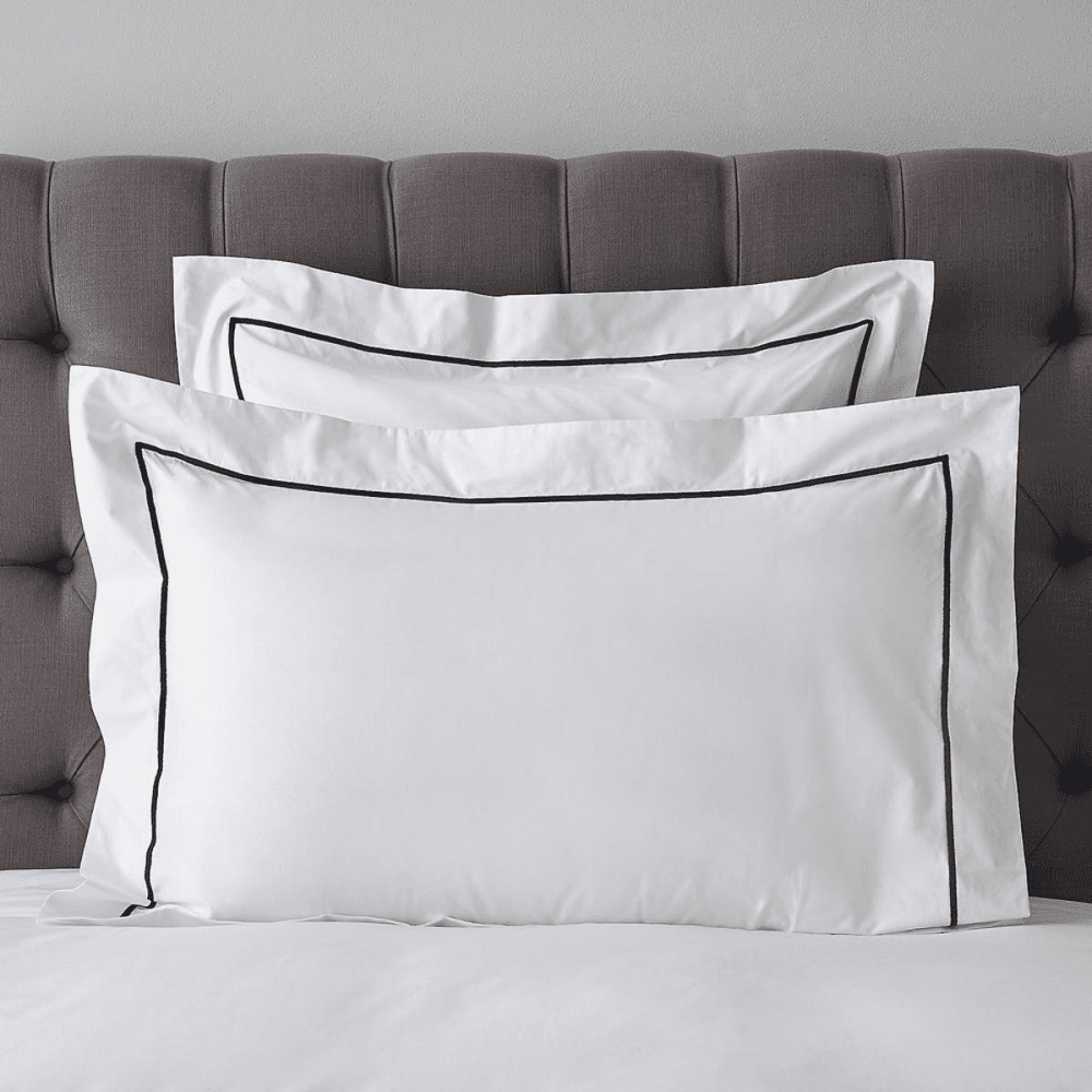 Savoy - 400 Thread Count Egyptian Cotton Oxford pillowcase, 50 x 75cm, White/Navy