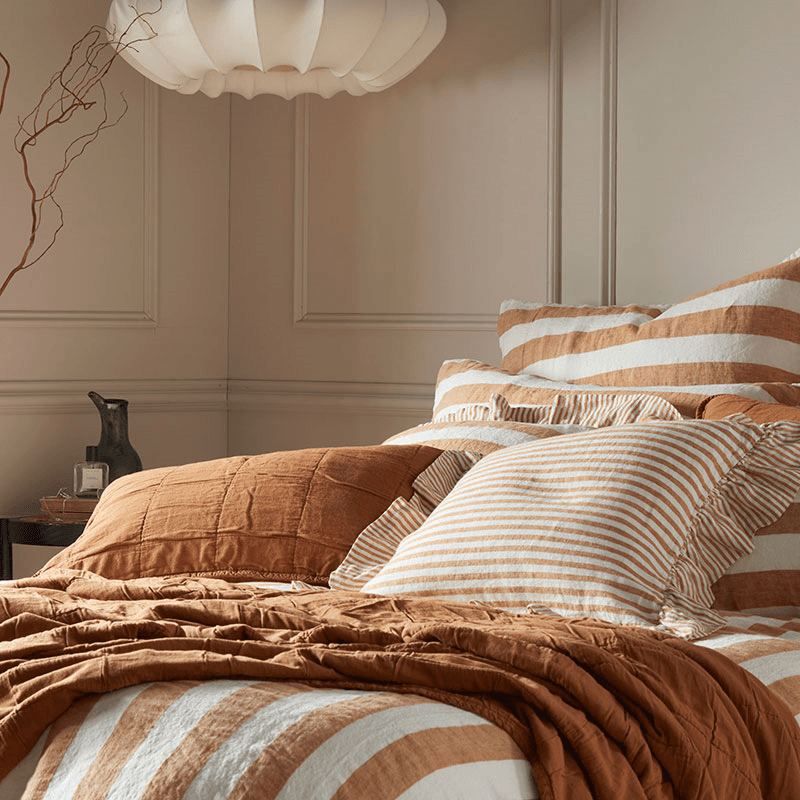 Cora Stripe Duvet Cover, King, Amber
