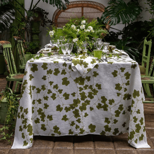 Image showing the Ivy Herbarium Linen Tablecloth, 165 x 300cm, Green product.