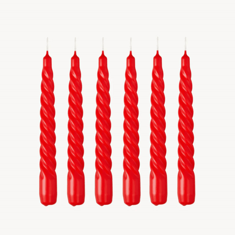 Twist Set of 6 Dinner Candles, H20cm, Hot Red