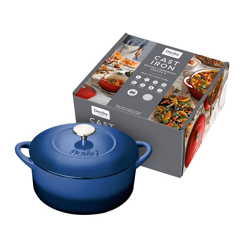 Cast Iron Round Casserole Dish, D26cm, Cobalt Blue
