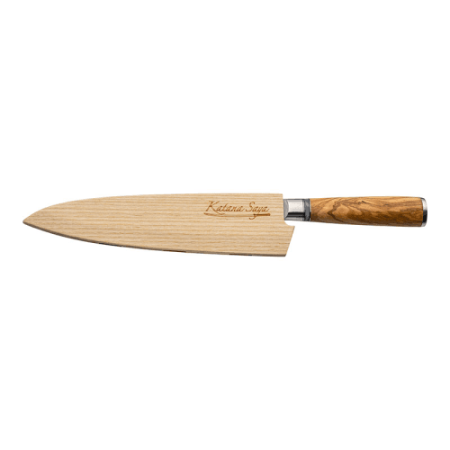 Image showing the Katana Saya Olive Wood Gyuto Knife, 20cm Damascus Blade product.
