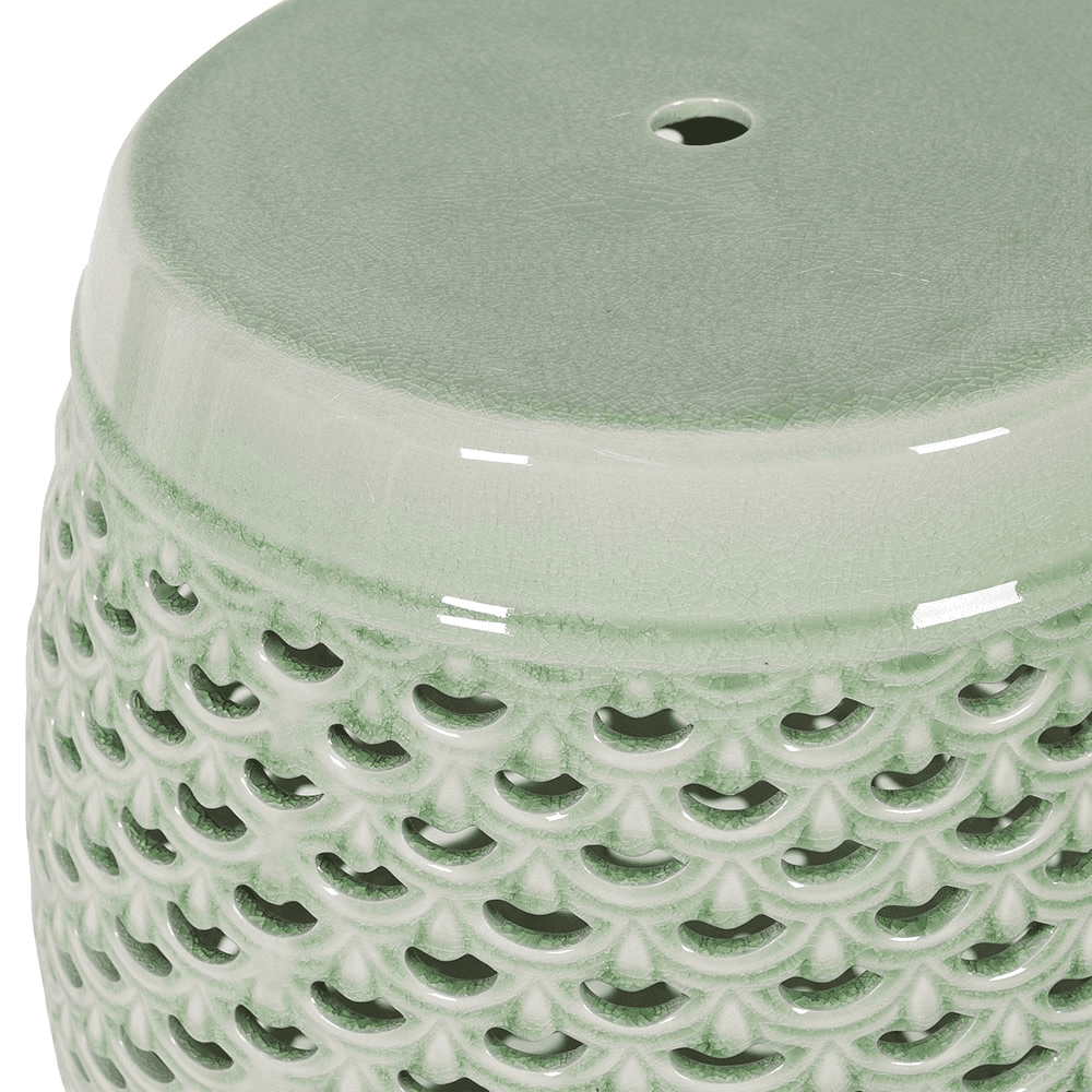 Lattice Ceramic Stool, H45cm, Sage