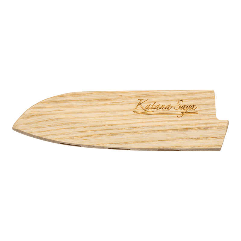 Katana Saya Olive Wood Santoku Knife, 18cm Damascus Blade
