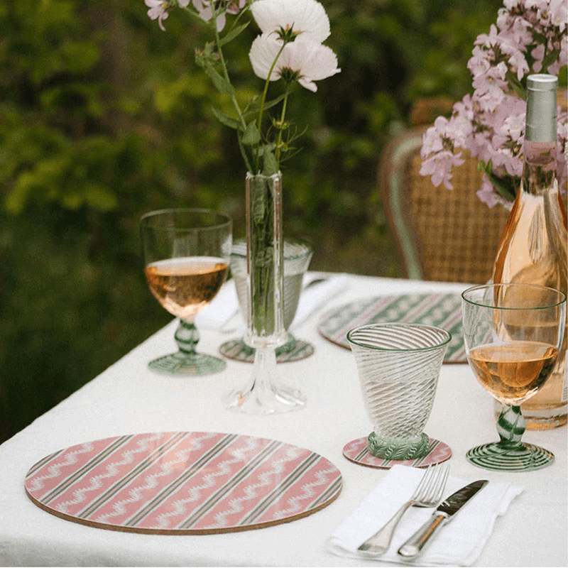 Vines Set of 6 Placemats, D29cm, Green & Pink