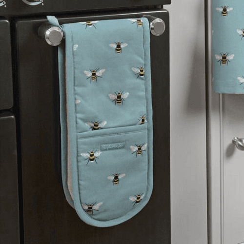 Image showing the Bees Double Oven Gloves, Teal product.