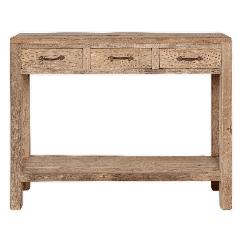 Ibo 3 Drawer Console Table, Reclaimed Wood
