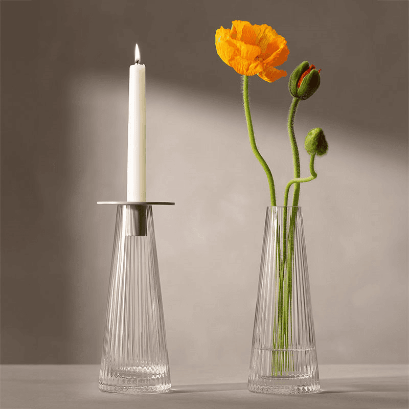 Beacon Candle Holder, H22cm, Concrete Grey & Clear