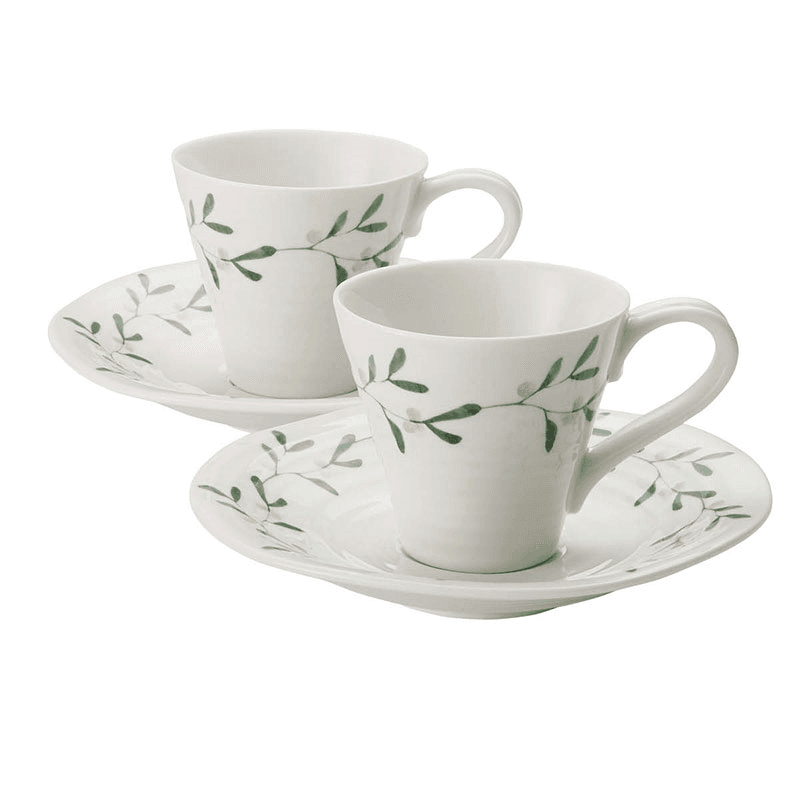Mistletoe Pair of espresso cup & saucers, 80ml, White/ Green