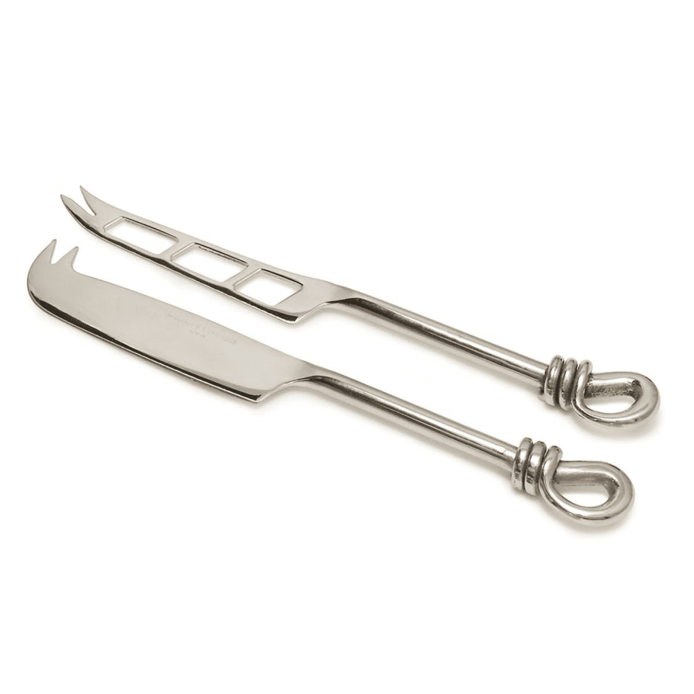 Polished Knot Traditional and soft cheese knife set, 21 and 22cm respectively, Stainless Steel