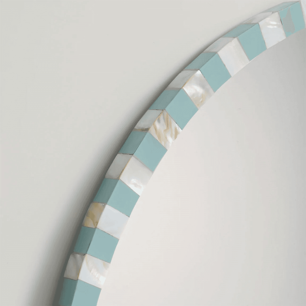 Oval Pearl Mirror, H60 x W50cm, Pale Blue