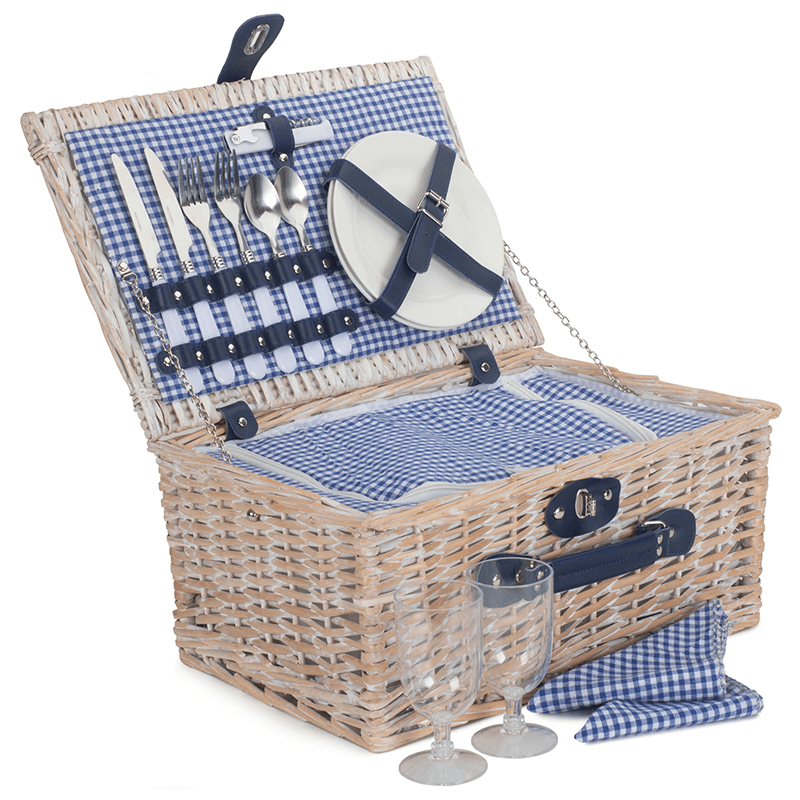 Gingham 2 Person Fitted Hamper, Blue & White