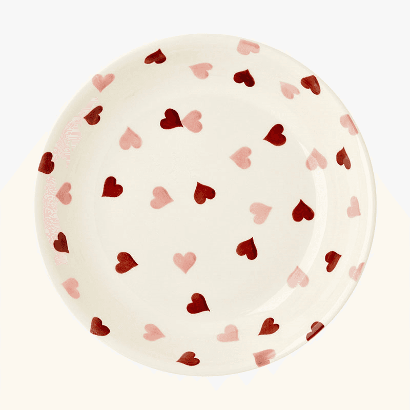 Pink Hearts Pasta Bowl, D23.5cm, Cream