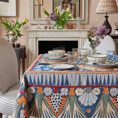 Image showing the Faiza Tablecloth, 215 x 350cm, Blue/Green product.
