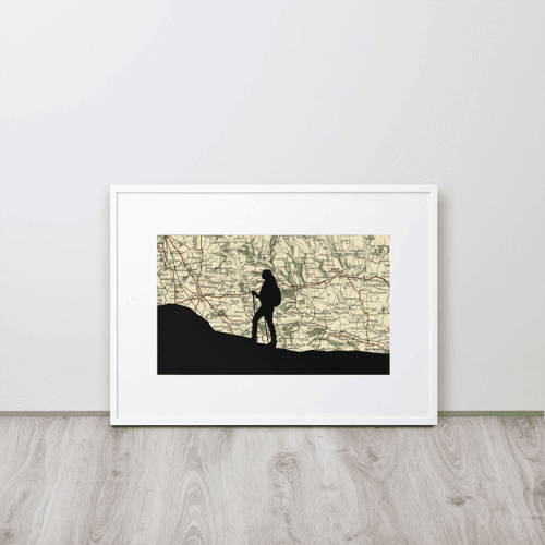 Image showing the Personalised Map Print with Walking Silhouette Voucher, 30 x 21cm, White Frame product.