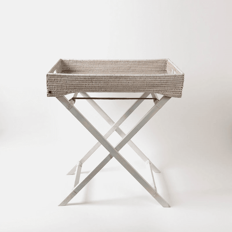 Savoy Rattan Butlers Tray, 65 x 40 x 75cm, White