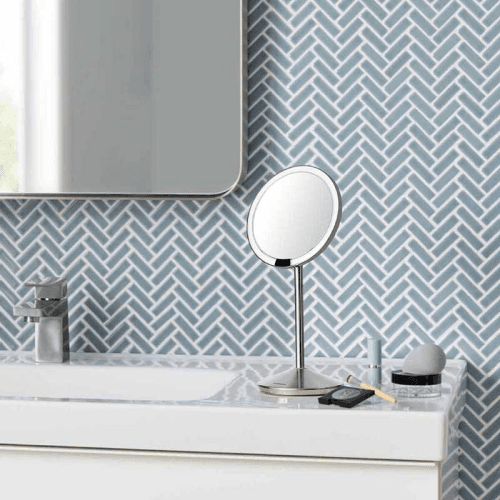 Image showing the Mini sensor mirror, H29.8 x W14.5cm, Brushed Steel product.
