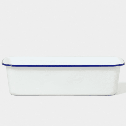 Image showing the Loaf Tin, White with Blue Rim product.