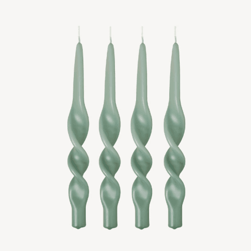 Image showing the Swirl Set of 4 Dinner Candles, H28cm, Jade Green product.