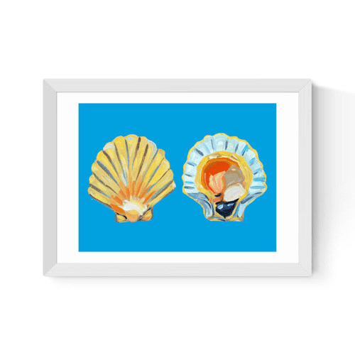 Image showing the Alice Straker Scallops on Blue Framed Print, 45 x 33cm, Blue product.