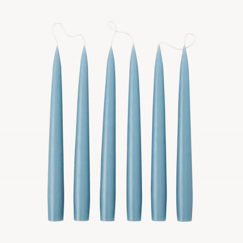Image showing the Set of 6 Tapered Dinner Candles, H25cm, Grey Blue product.