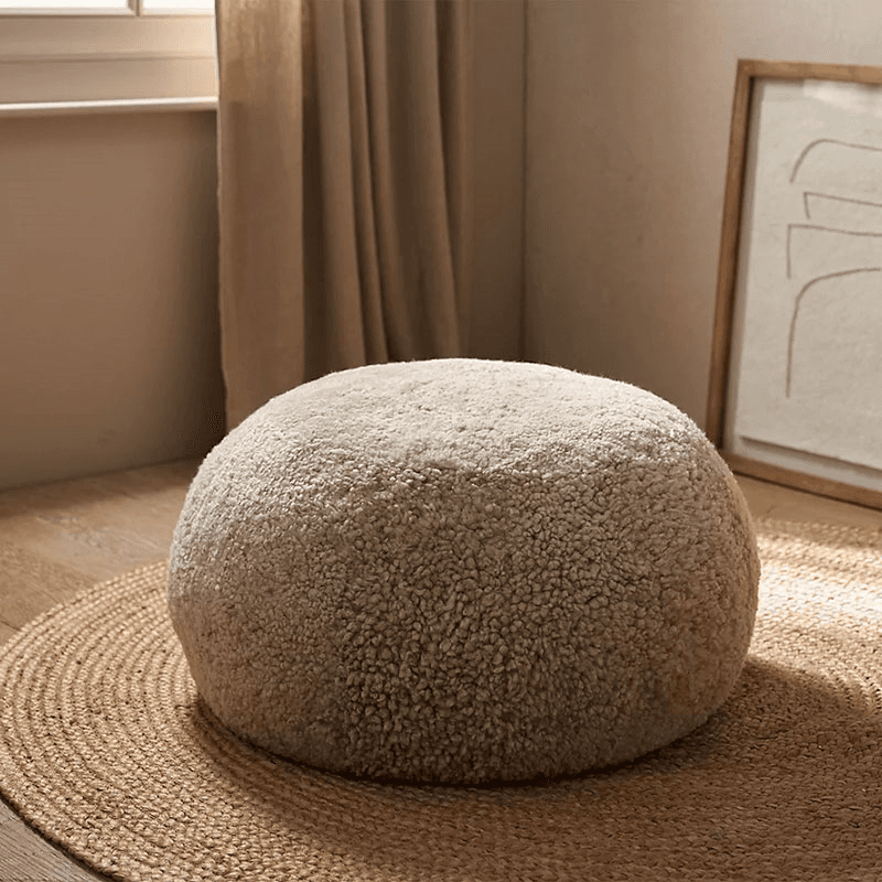 Sheepskin Cosy Pouffe, H35 x D60cm, Oatmeal